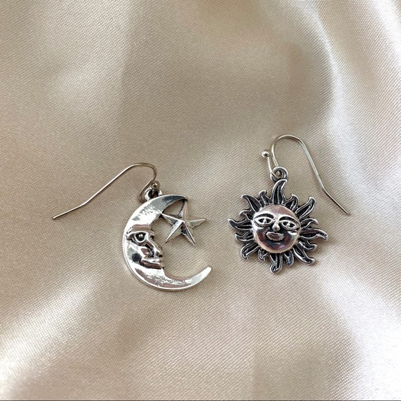 Boho Crescent Sun Face Drop Earrings - Picture 6 of 10